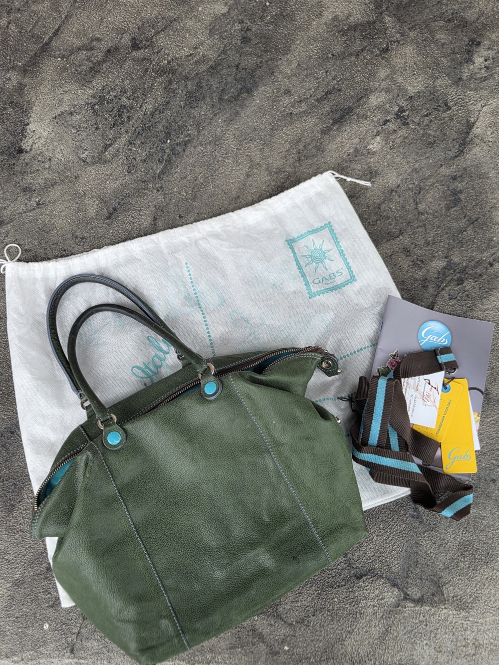 Gabs Green Leather Satchel with Turquoise Accents